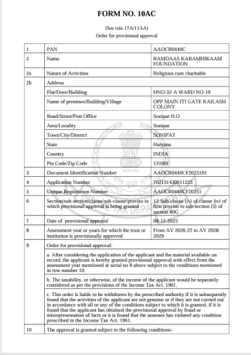 Approval | 80G Certficate